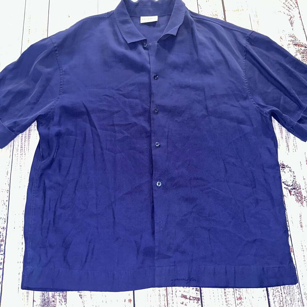 YoungLA Mens Viscose Camp Collar Button Down Shirt Indigo Blue XL